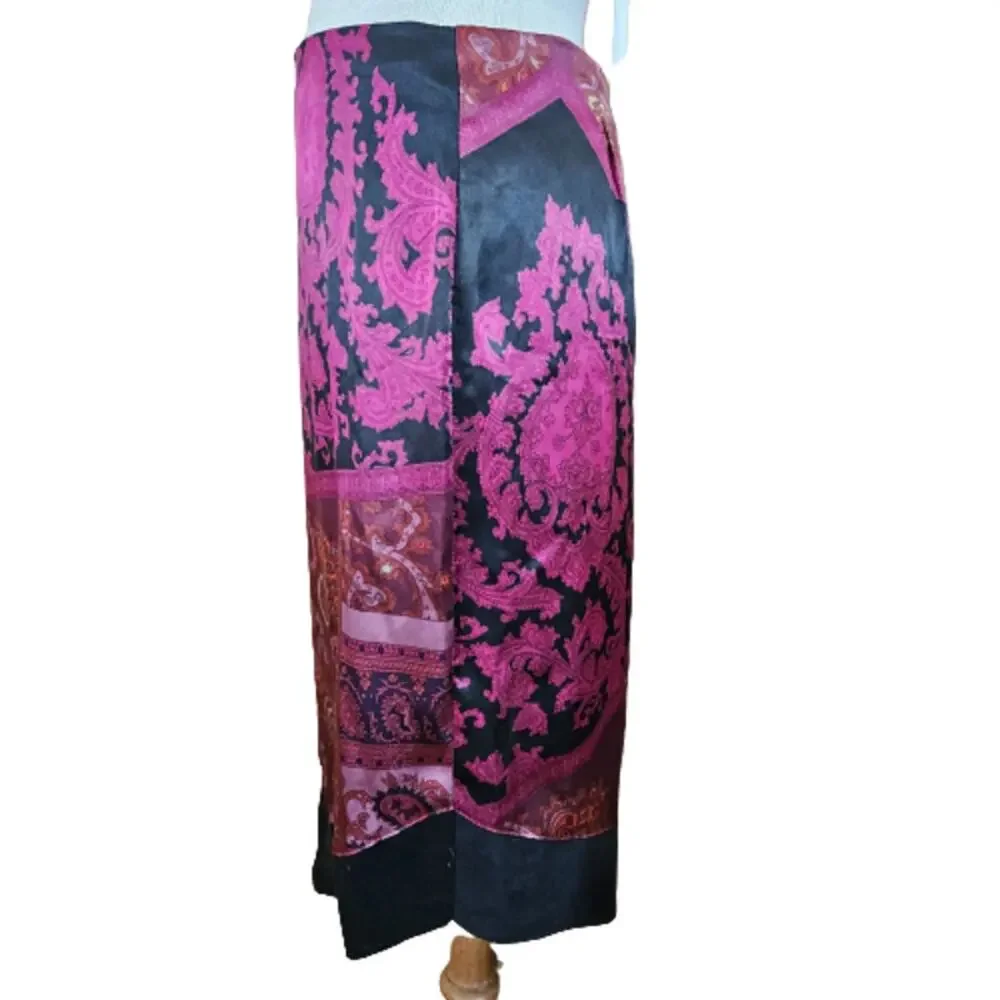 Burgendy High Low Paisley Midi Skirt Size 8 - Picture 2 of 3